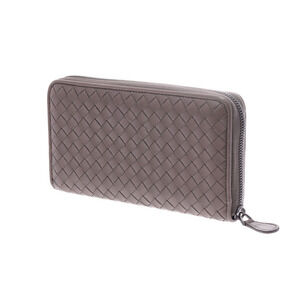 Bottega Veneta intrecciato zipper round long lambskin gray wallet